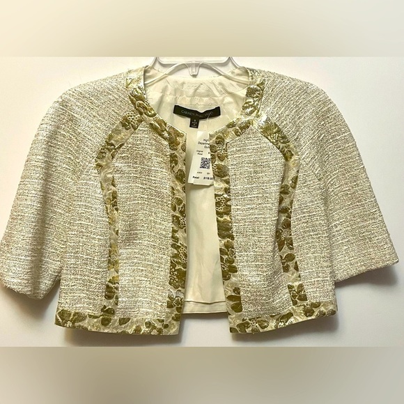 CARMEN Marc Valvo Short Jacket & Coats Cream and Gold, Size 8, NWT - Picture 1 of 10